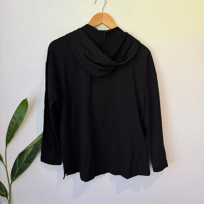 White on Black Black Zip Up Hoodie with Stripe Ties Size 10