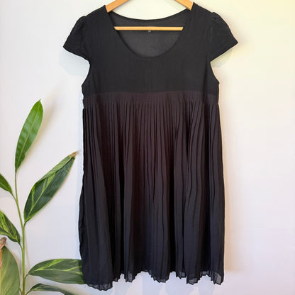 Storm Black Pleated Silk Blend Babydoll Dress Size M