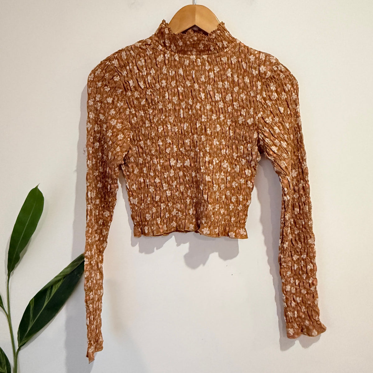 Cotton On Size XS Floral Shirred Mock Neck Top