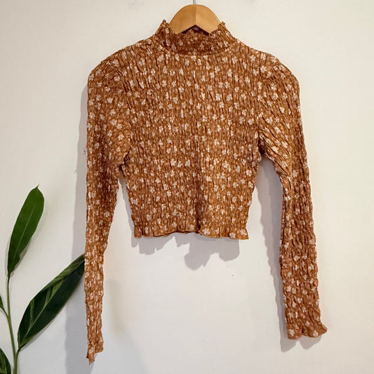 Cotton On Size XS Floral Shirred Mock Neck Top