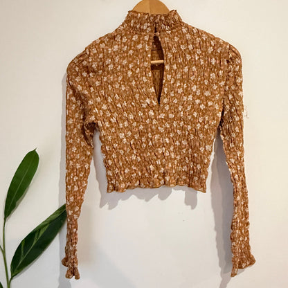 Cotton On Size XS Floral Shirred Mock Neck Top