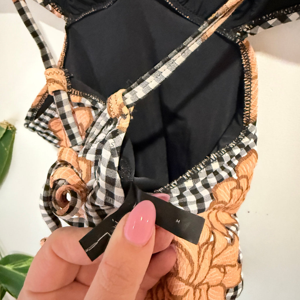 Lonely Size M Gingham Floral Cut Out Swimsuit