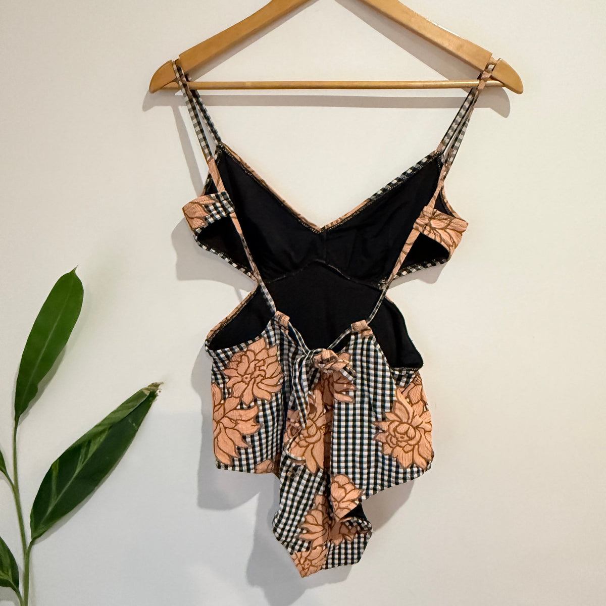 Lonely Size M Gingham Floral Cut Out Swimsuit