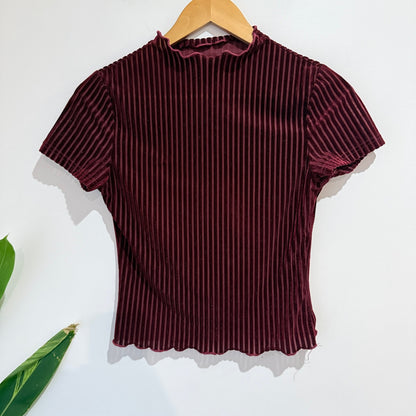 SHEIN Size XS Velvet Stripe Mock Neck Tee