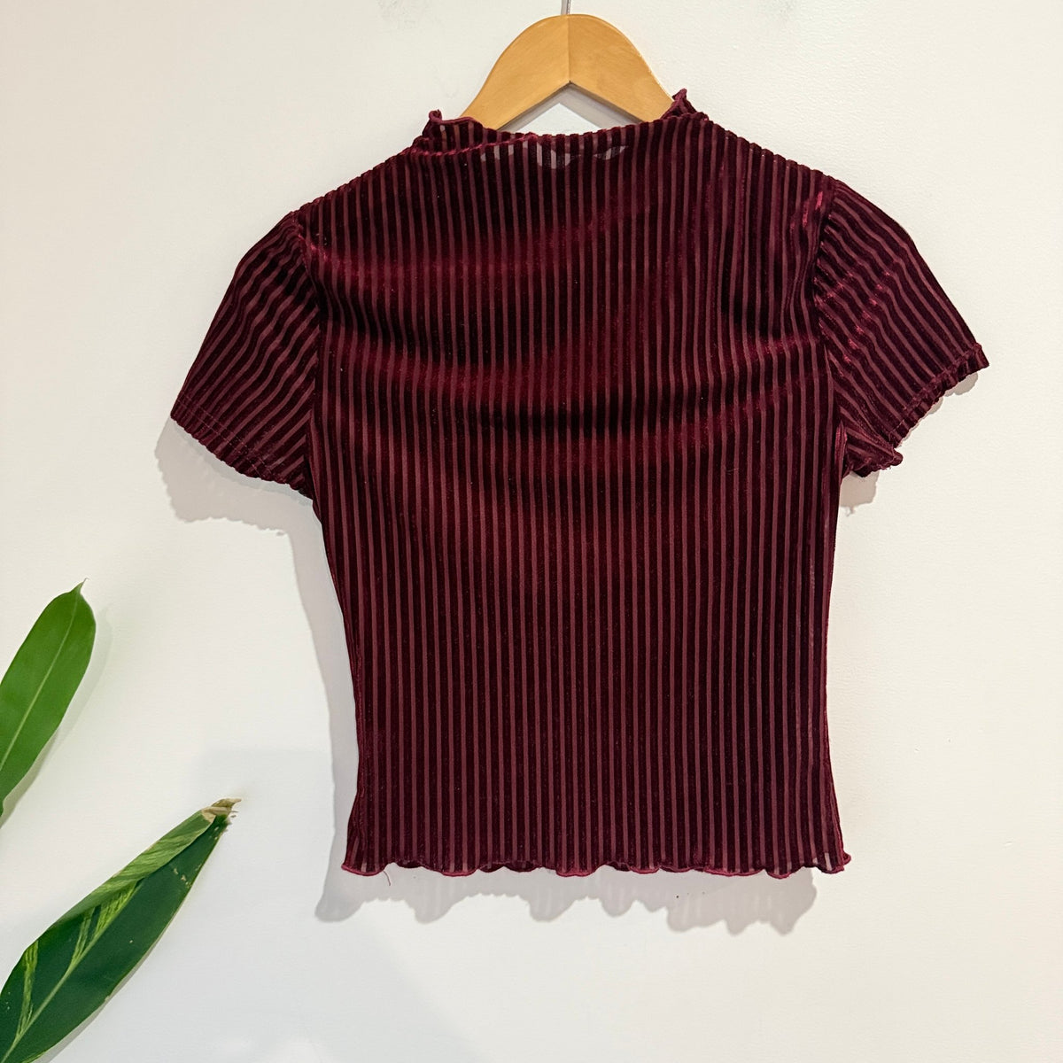SHEIN Size XS Velvet Stripe Mock Neck Tee