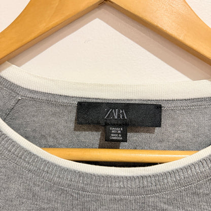 Zara Size S Fine Knit Jumper with Layered Shirt Hem