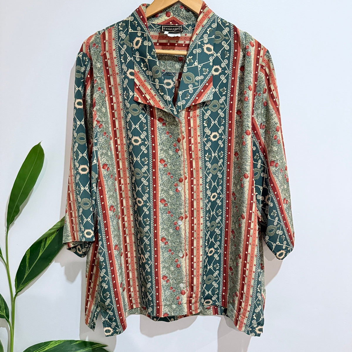 Exquizite Vintage Geometric Stripe Print Blouse