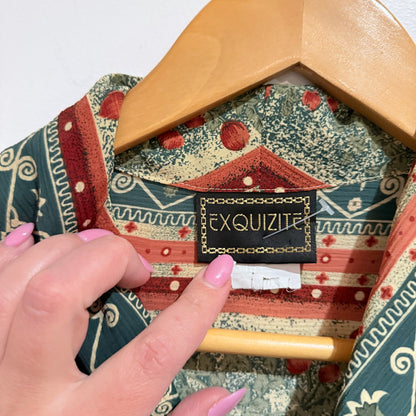 Exquizite Vintage Geometric Stripe Print Blouse