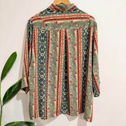 Exquizite Vintage Geometric Stripe Print Blouse