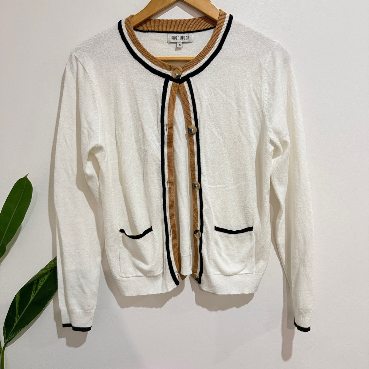 Sloan Rouge Size S Contrast Trim Knit Cardigan