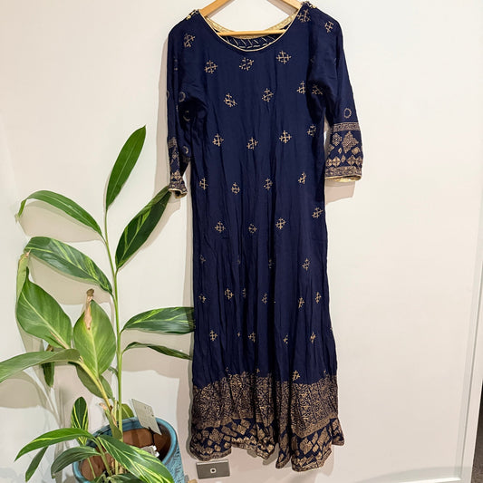 Brand Unknown Size U/Arm to U/Arm 50cm Gold Print Maxi Kurta Dress
