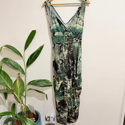 Sheryl May Size M Snake Print Jersey Midi Dress