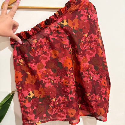 Evolution Size 12 Floral Print Ruffle One Shoulder Top