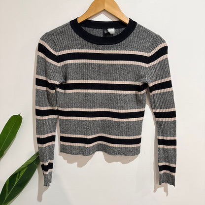 Divided Size S Stripe Ribbed Knit Crop Jumper
