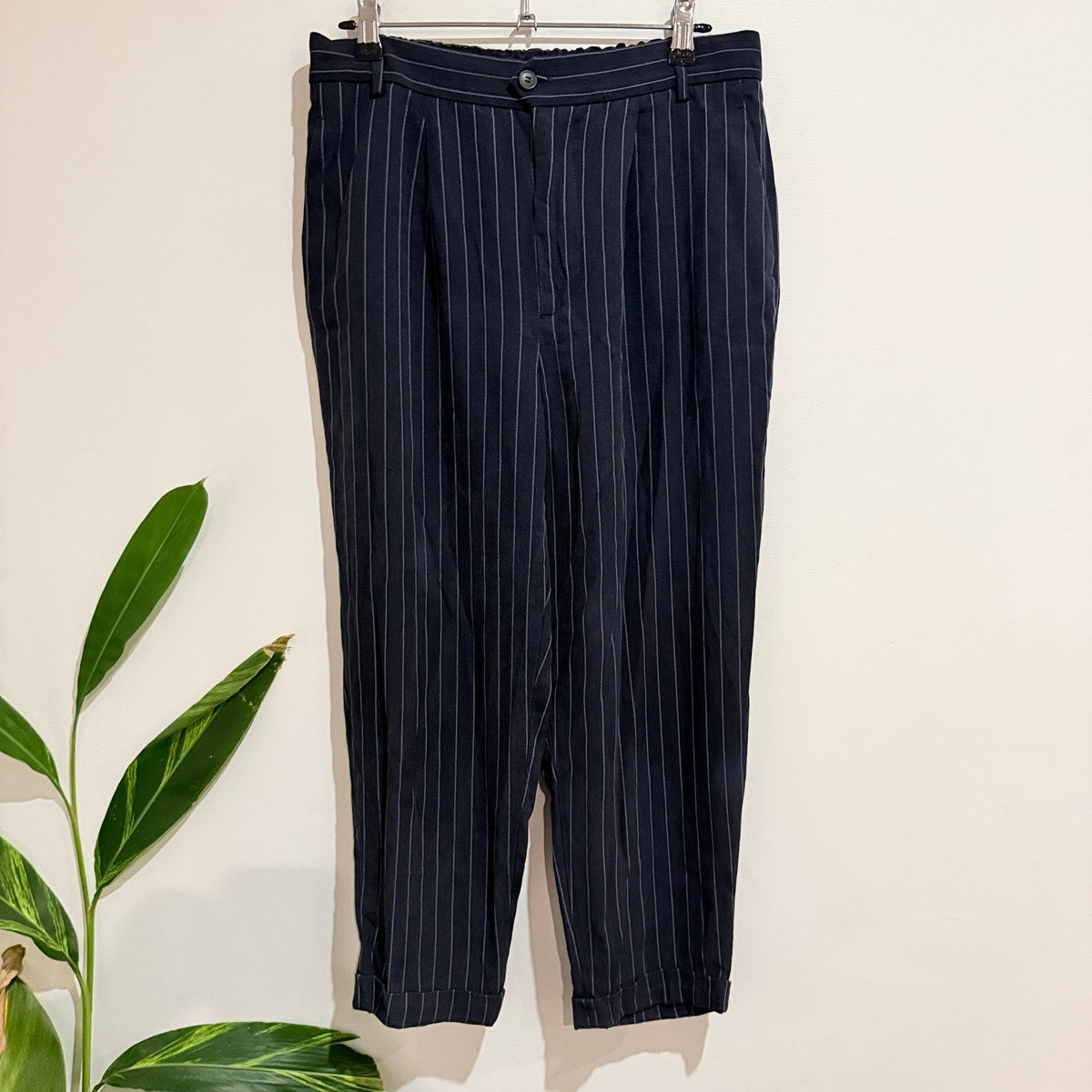 Zara Woman Navy Pinstripe Pull On Pants Size S