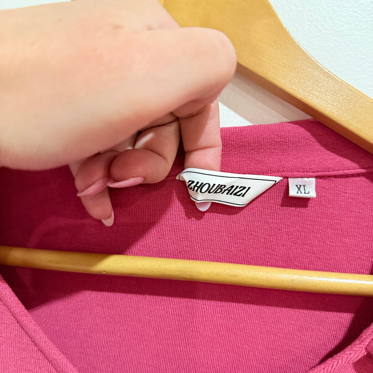 Zhoubaizi Pink Asymmetric Button Up Flute Sleeve Top Size XL