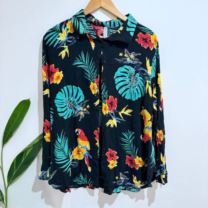 Anthem Black Tropical Parrot Print Shirt Size 14