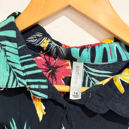 Anthem Black Tropical Parrot Print Shirt Size 14