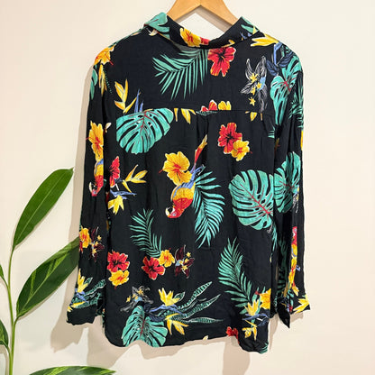 Anthem Black Tropical Parrot Print Shirt Size 14