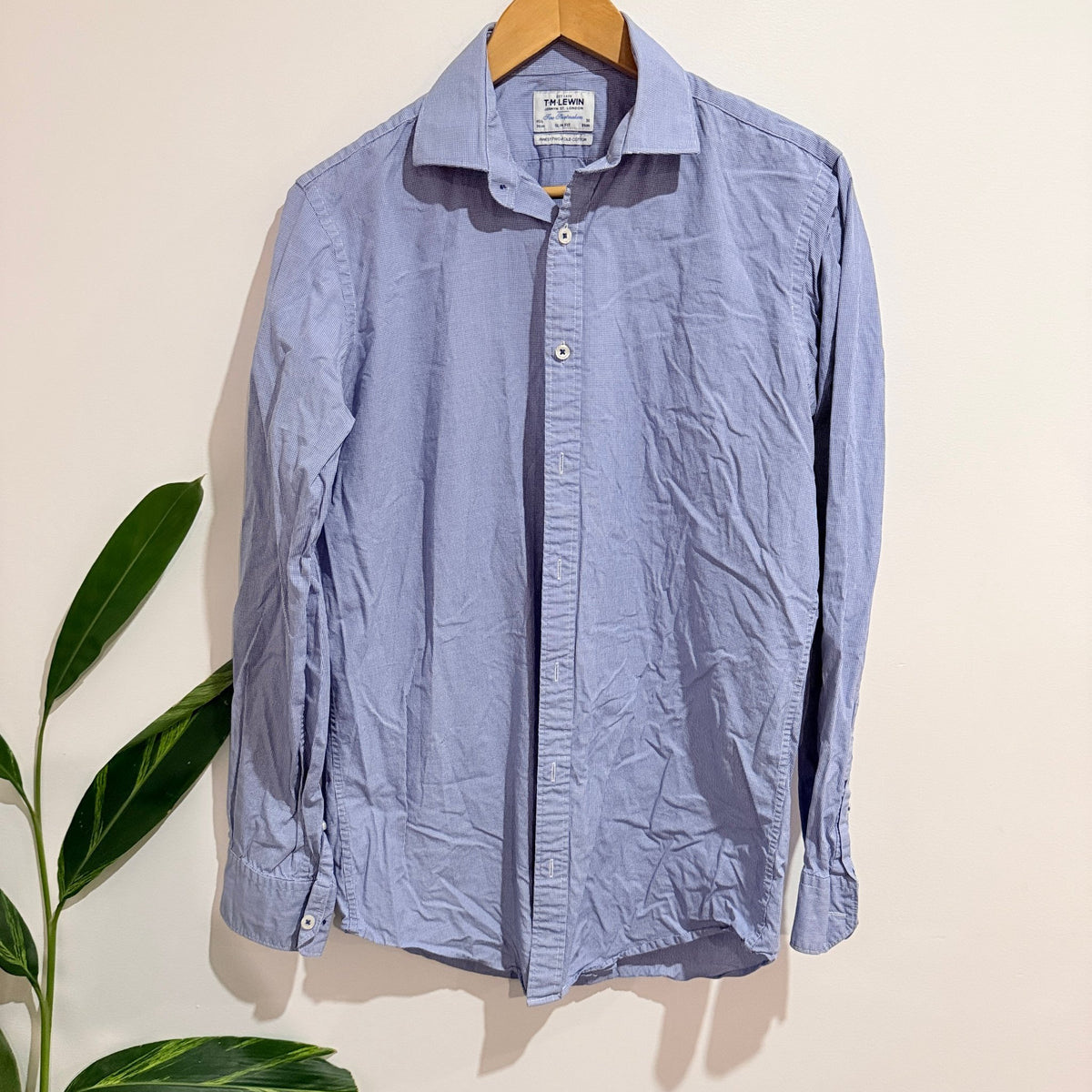 T.M. Lewin Blue Micro Check Slim Fit Shirt Collar 15.5