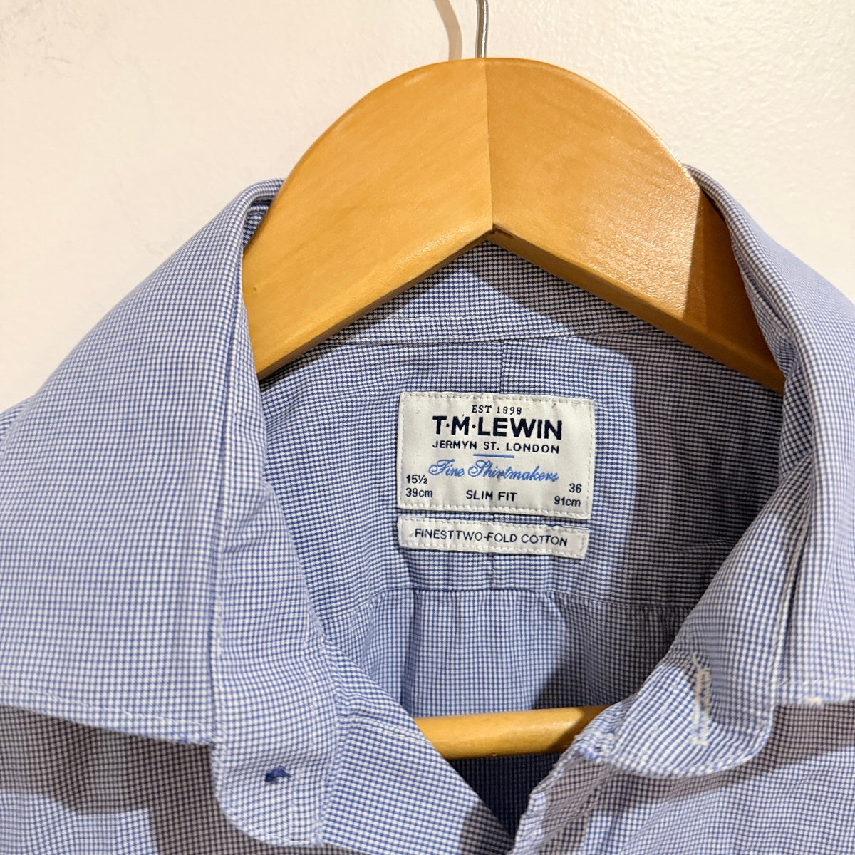 T.M. Lewin Blue Micro Check Slim Fit Shirt Collar 15.5