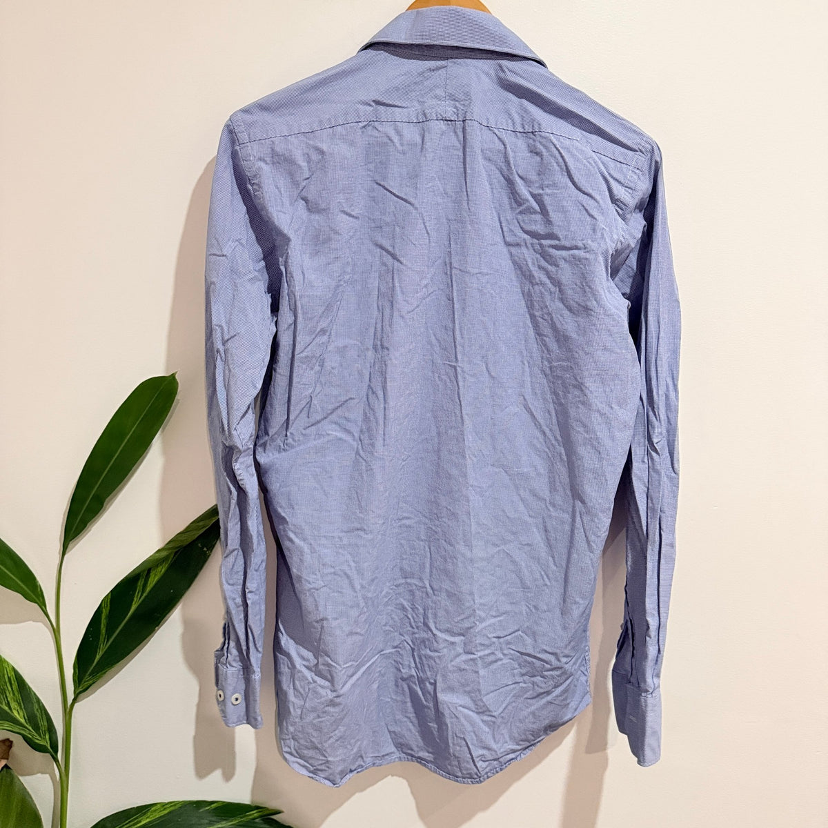 T.M. Lewin Blue Micro Check Slim Fit Shirt Collar 15.5