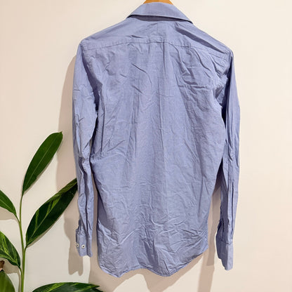 T.M. Lewin Blue Micro Check Slim Fit Shirt Collar 15.5