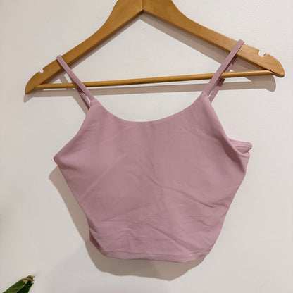 IV Pink Ribbed Cropped Sports Top with Shelf Bra Size L