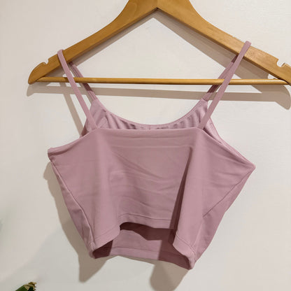 IV Pink Ribbed Cropped Sports Top with Shelf Bra Size L