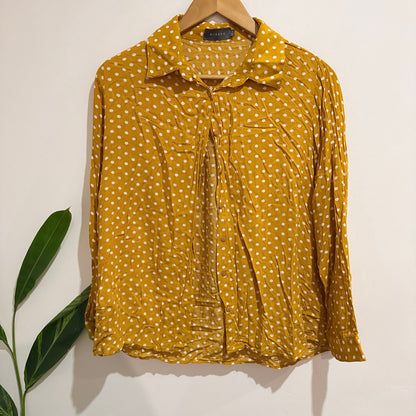 Mirrou Mustard Polka Dot Button Up Shirt Size 14