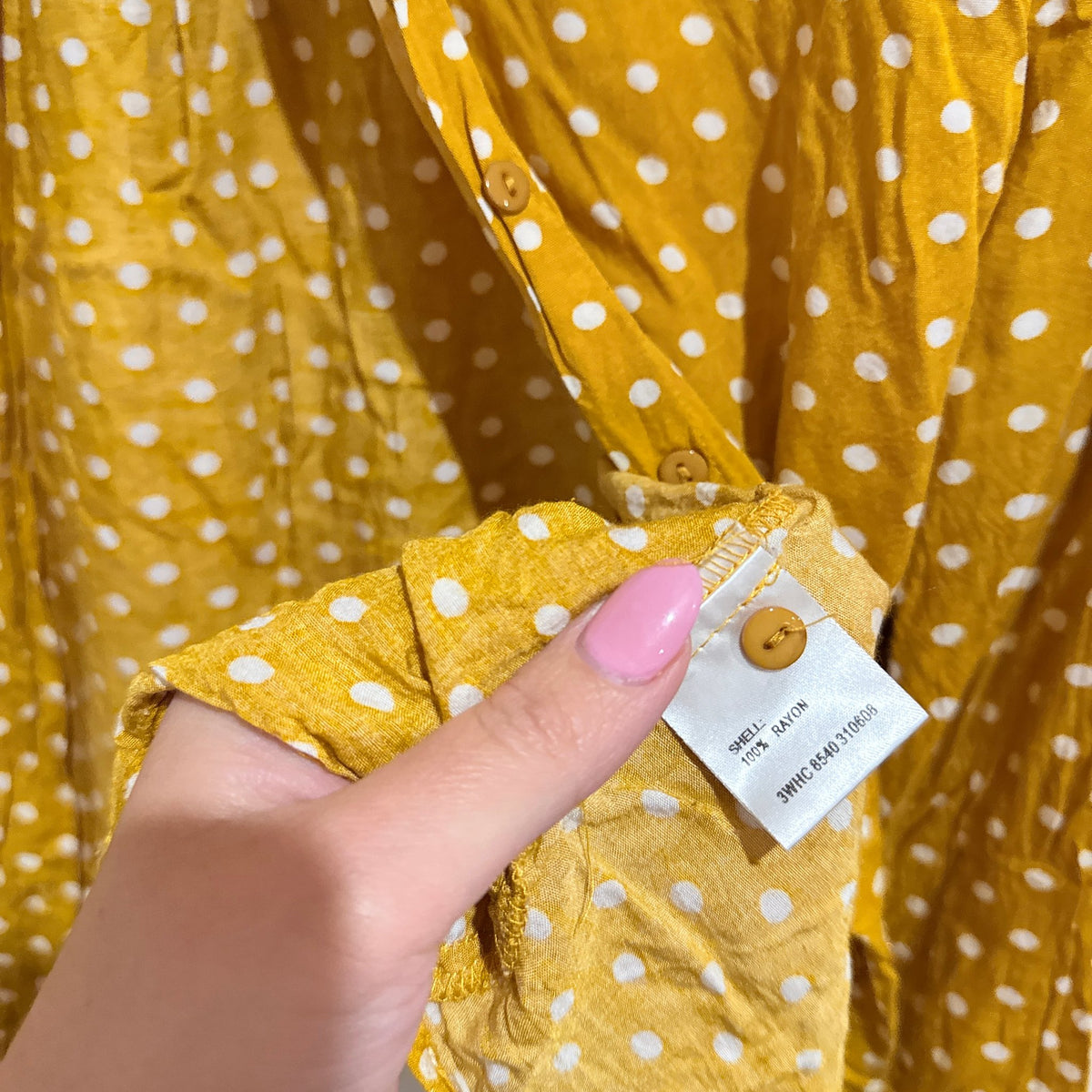 Mirrou Mustard Polka Dot Button Up Shirt Size 14