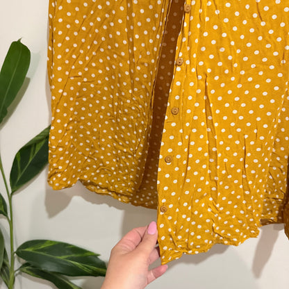 Mirrou Mustard Polka Dot Button Up Shirt Size 14