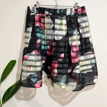 Dotti Black Floral & Sheer Stripe Shorts Size 14
