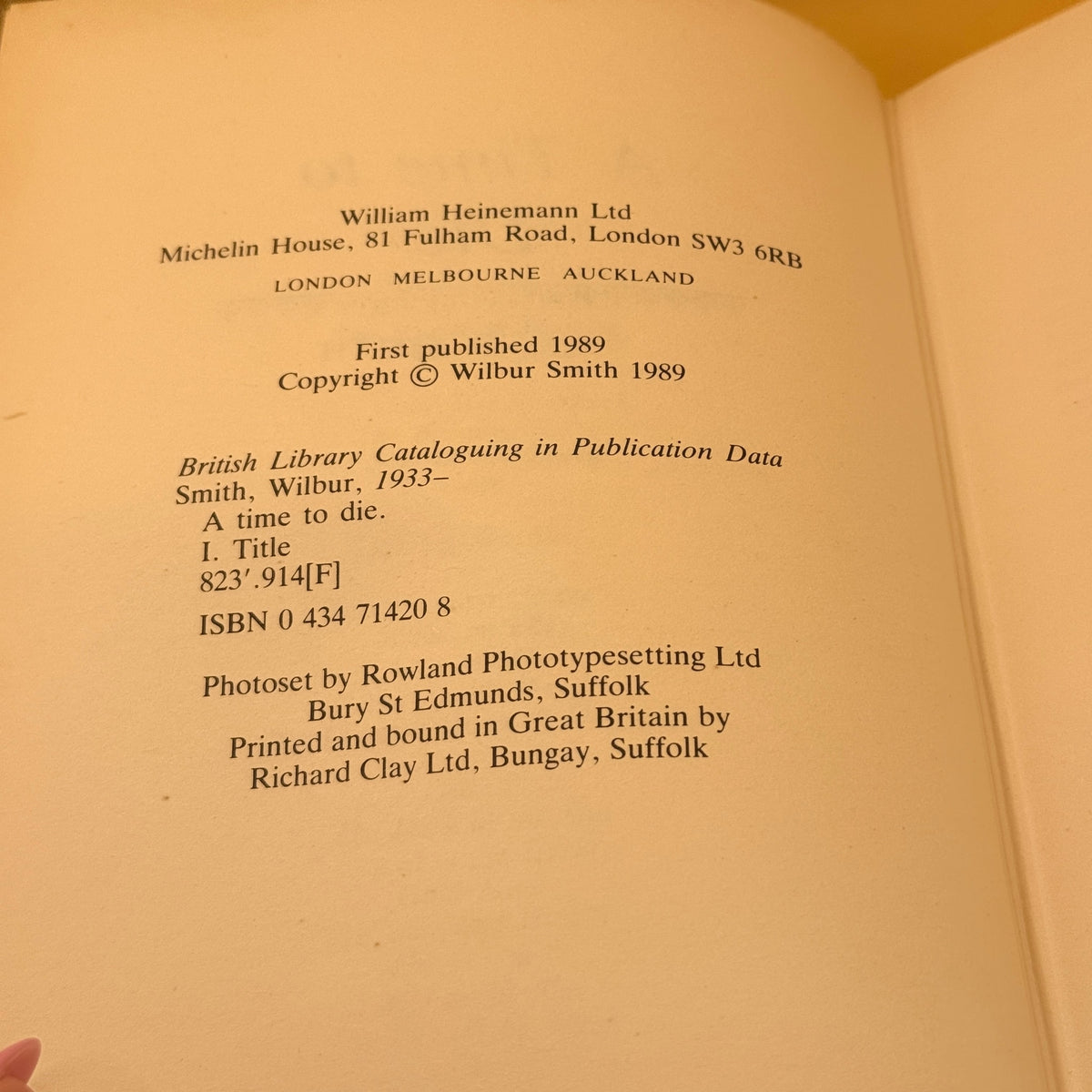 A Time to Die by Wilbur Smith 1989