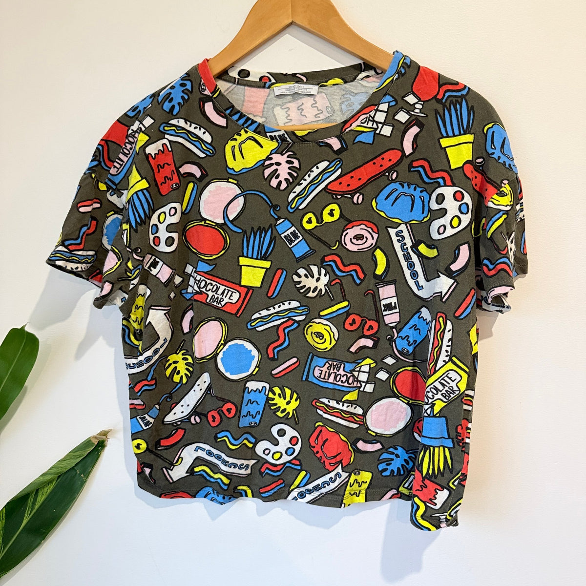 Zara Trafaluc Size M School Print Graphic Print Boxy Tee