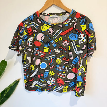 Zara Trafaluc Size M School Print Graphic Print Boxy Tee