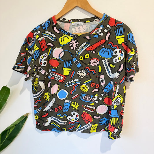 Zara Trafaluc Size M School Print Graphic Print Boxy Tee