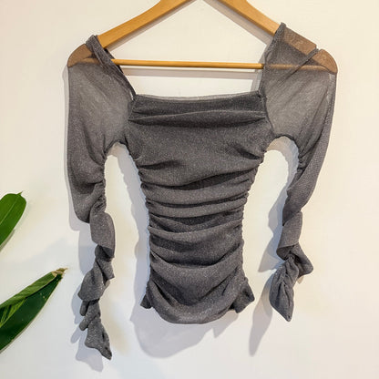 SHEIN Size XS Metallic Mesh Ruched Sleeve Top