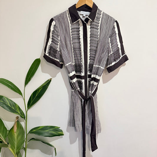 Witchery Size 8 Geometric Print Belted Shirt Dress