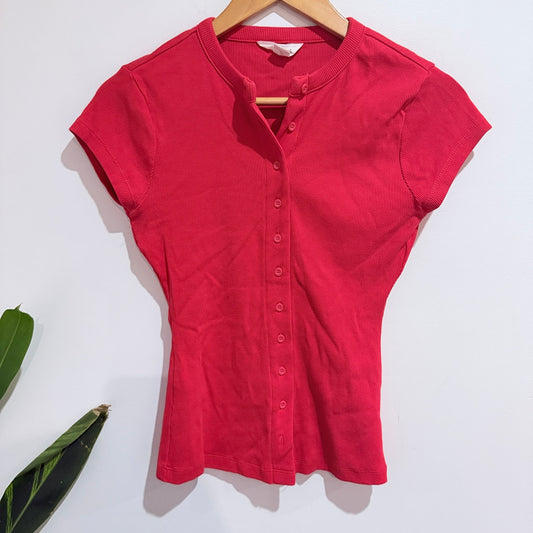 Glassons Size S Ribbed Button Front Cap Sleeve Top