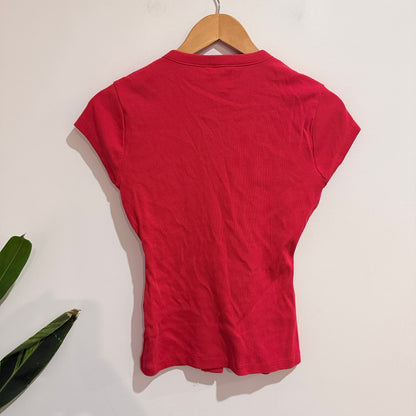 Glassons Size S Ribbed Button Front Cap Sleeve Top