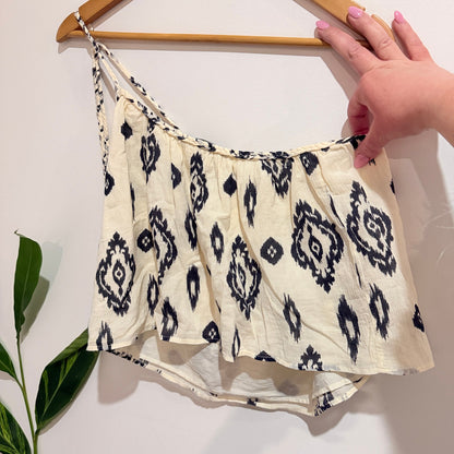 Zara Size S Ikat Print One Shoulder Crop Top