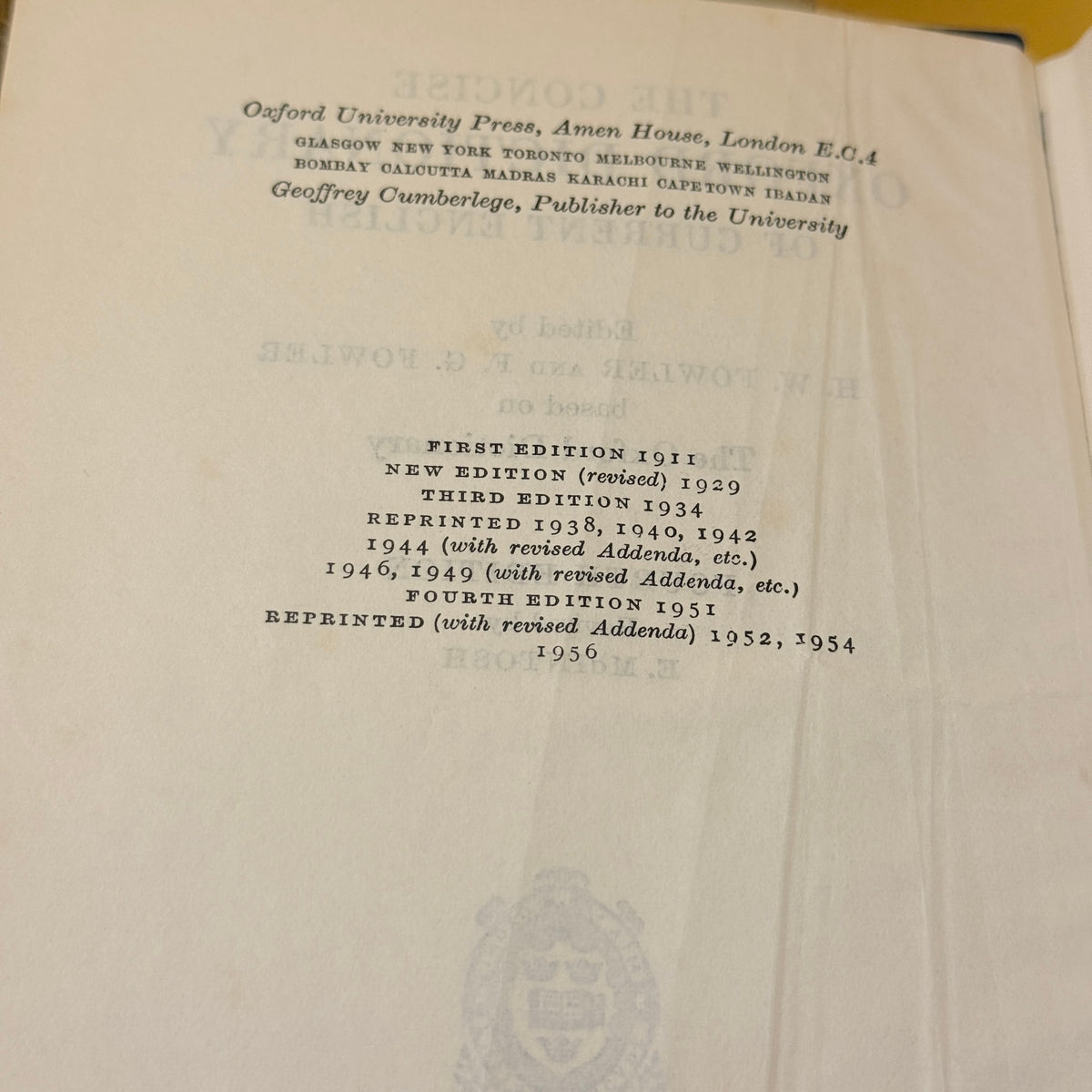 The Concise Oxford Dictionary of Current English, Fourth Edition by H. W. Fowler and F. G. Fowler (1956)
