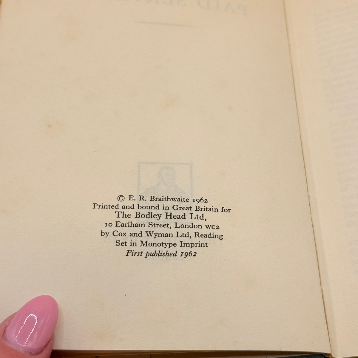 Paid Servant by E. R. Braithwaite (1962)