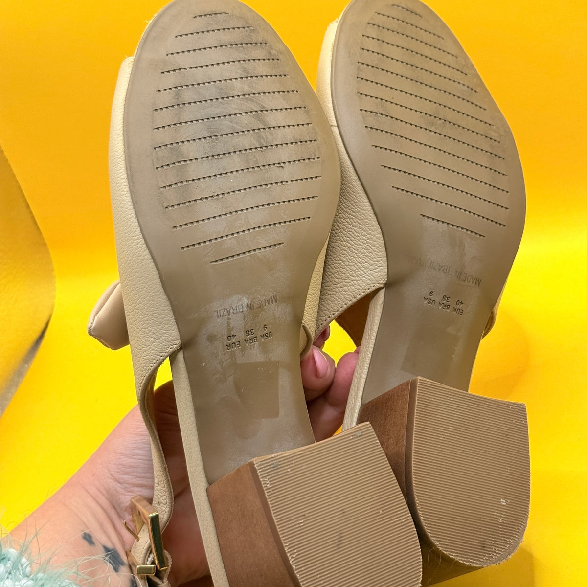 Ike Beige Bow Slingback Block Heel Sandals - EU 40