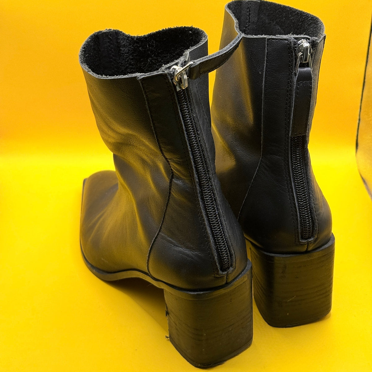 Hael & Jax Black Square Toe Block Heel Boots - Size 41