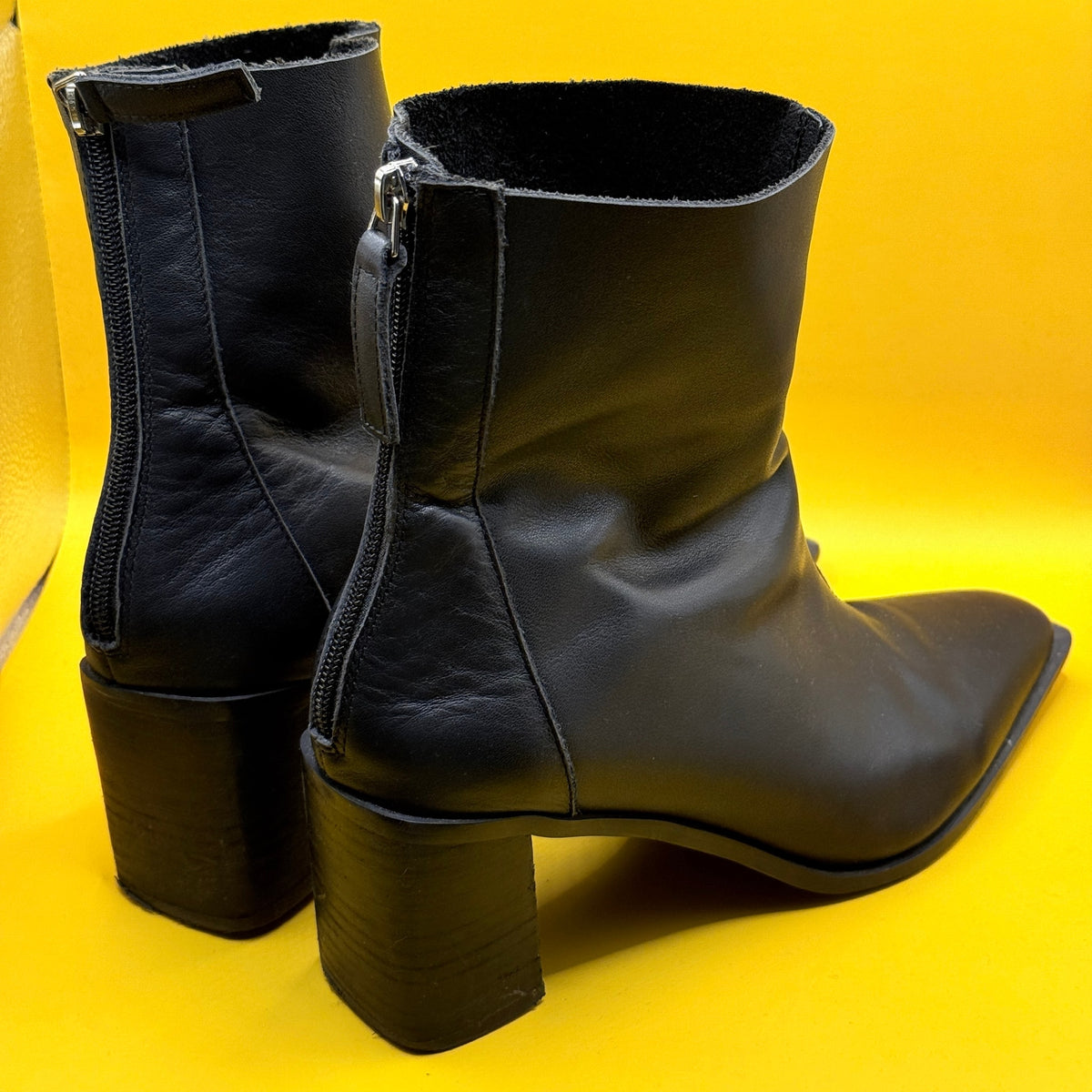 Hael & Jax Black Square Toe Block Heel Boots - Size 41