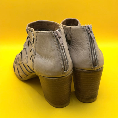 Taupe Woven Peep Toe Heeled Ankle Boots - Size 40