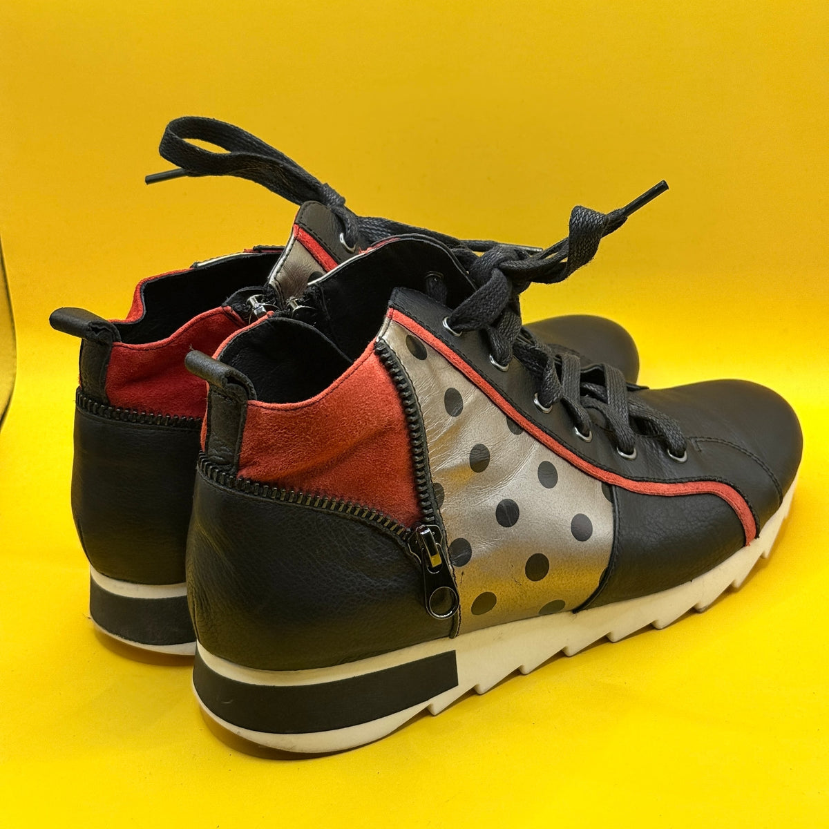 Django & Juliette Black and Red High Top Sneakers - Size 37