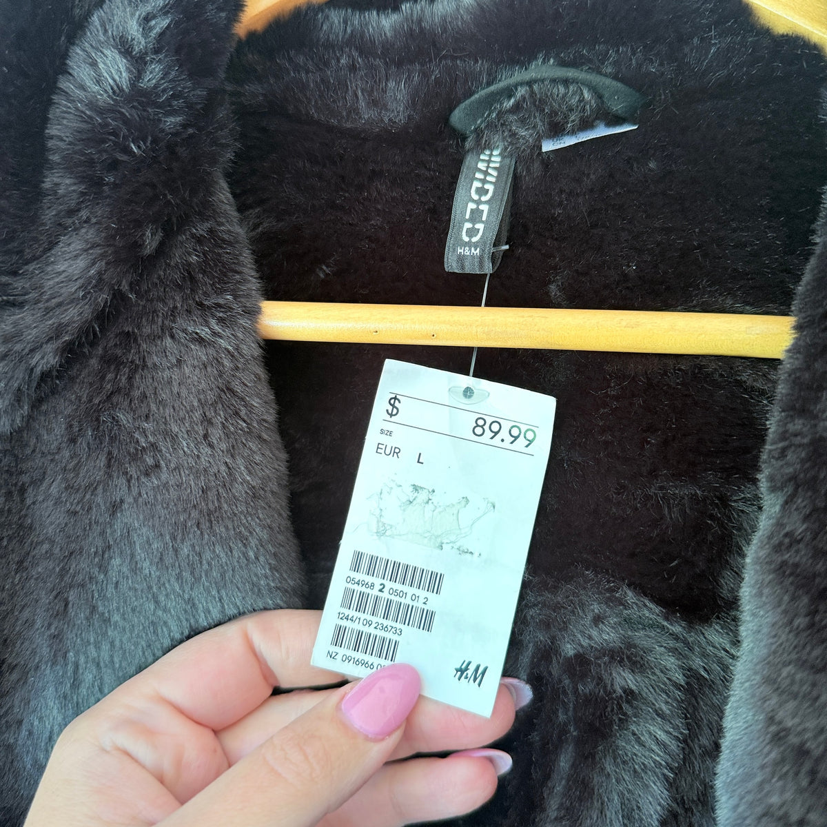 H&M Divided Black Faux Shearling Biker Jacket - Size L
